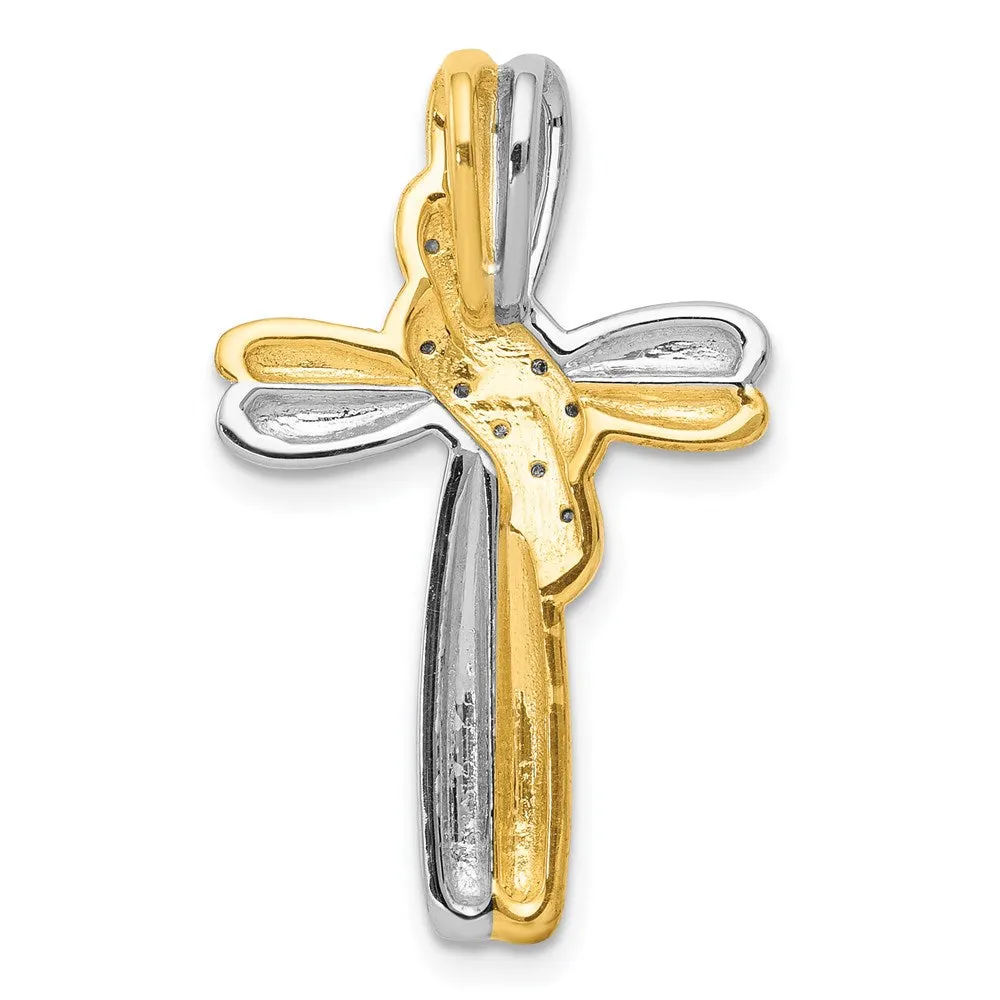 14k Two-tone Diamond Cross Pendant