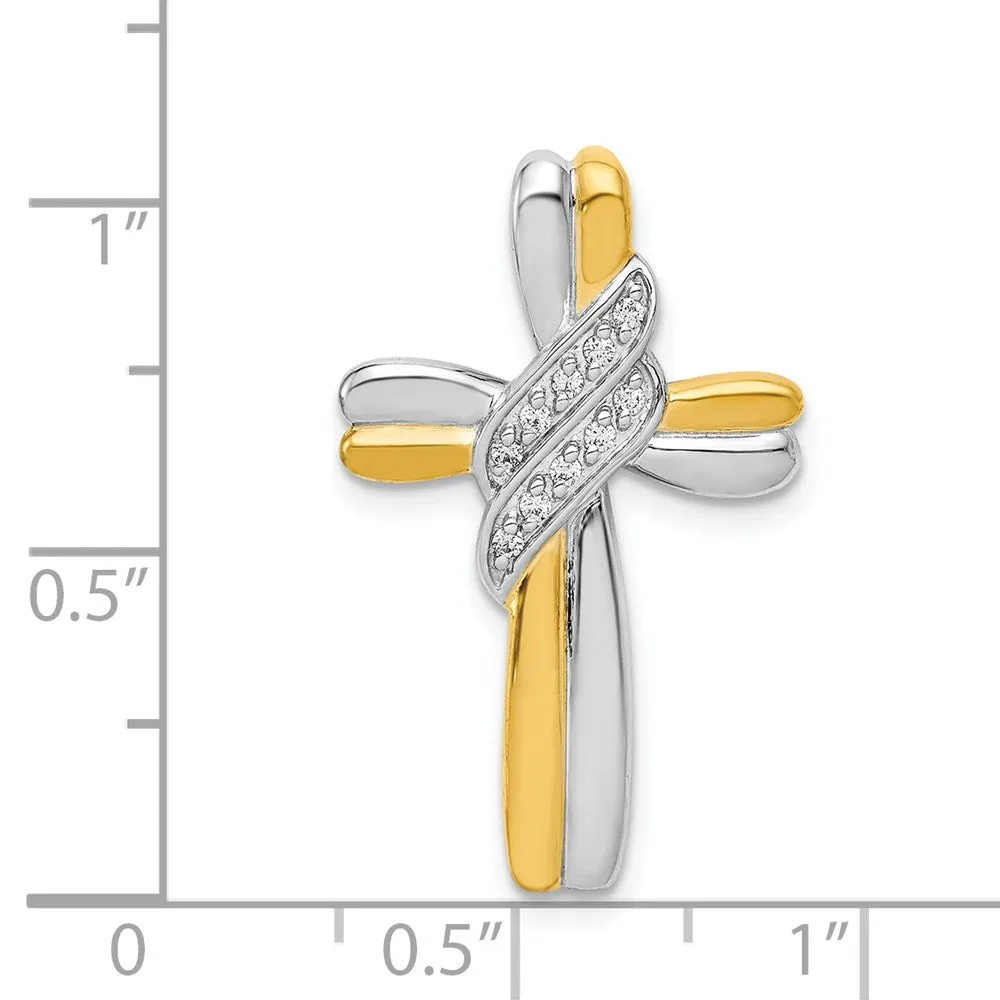 14k Two-tone Diamond Cross Pendant