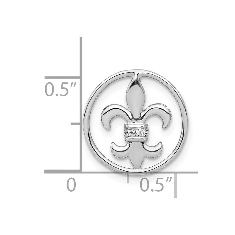 14k White Gold .01ct. Diamond Fleur De Lis Chain Slide