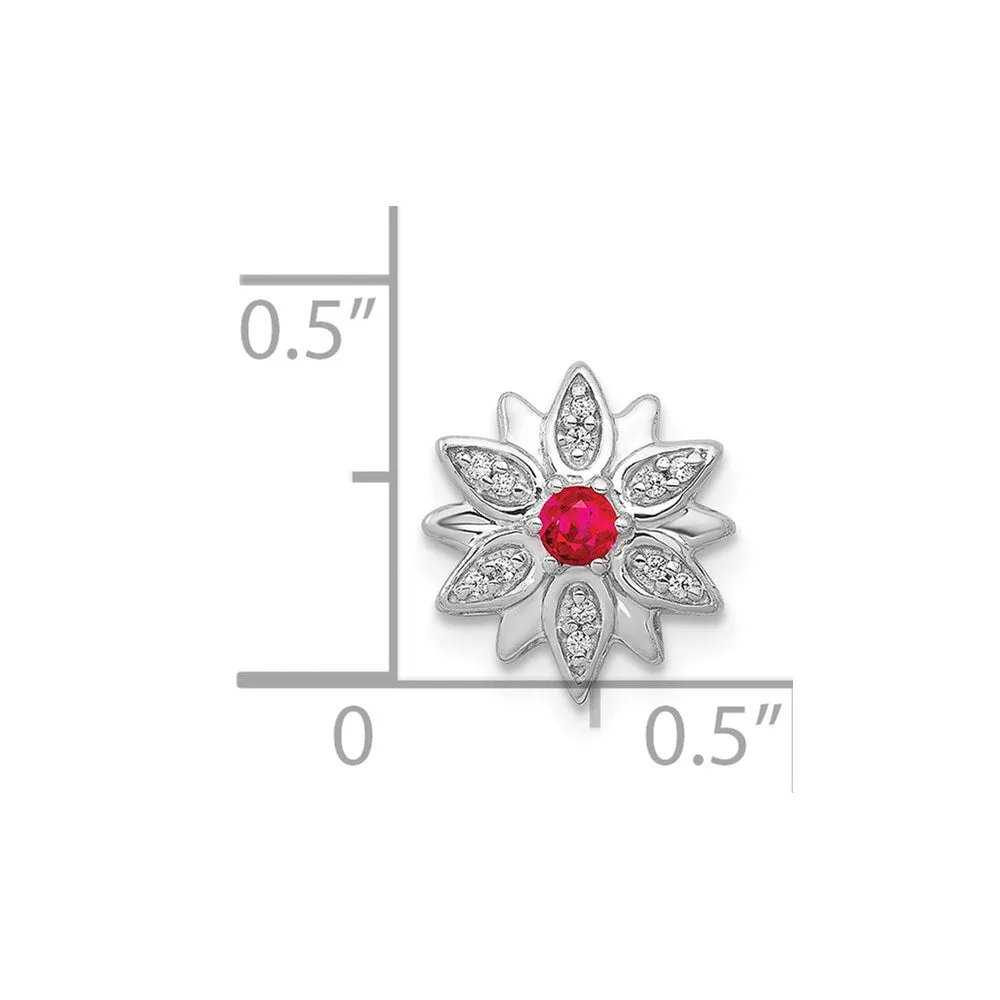 14k White Gold 1/20ct. Diamond and Ruby Flower Chain Slide