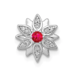 14k White Gold 1/20ct. Diamond and Ruby Flower Chain Slide