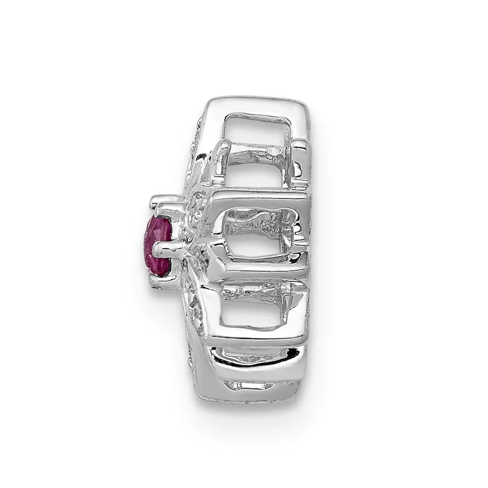 14k White Gold 1/20ct. Diamond and Ruby Flower Chain Slide