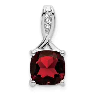 14k White Gold Cushion Garnet and Diamond Pendant