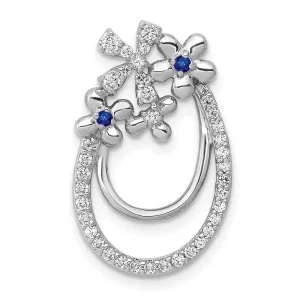 14k White Gold Diamond and Sapphire Flower Chain Slide