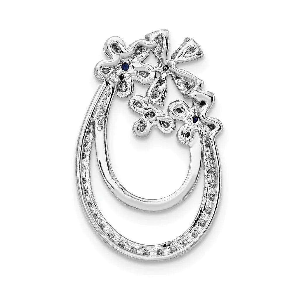 14k White Gold Diamond and Sapphire Flower Chain Slide
