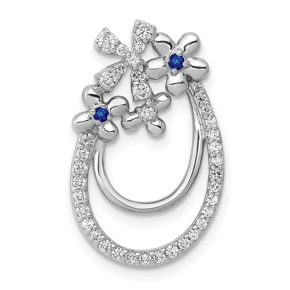 14k White Gold Diamond and Sapphire Flower Chain Slide