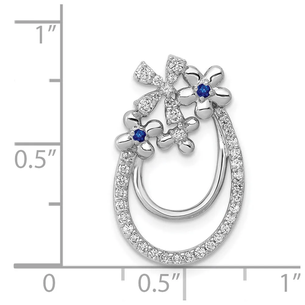 14k White Gold Diamond and Sapphire Flower Chain Slide