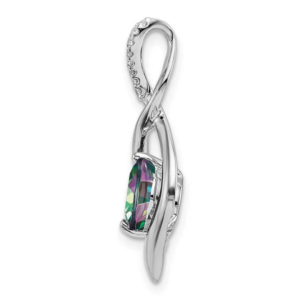 14k White Gold Mystic Fire Topaz and Diamond Pendant