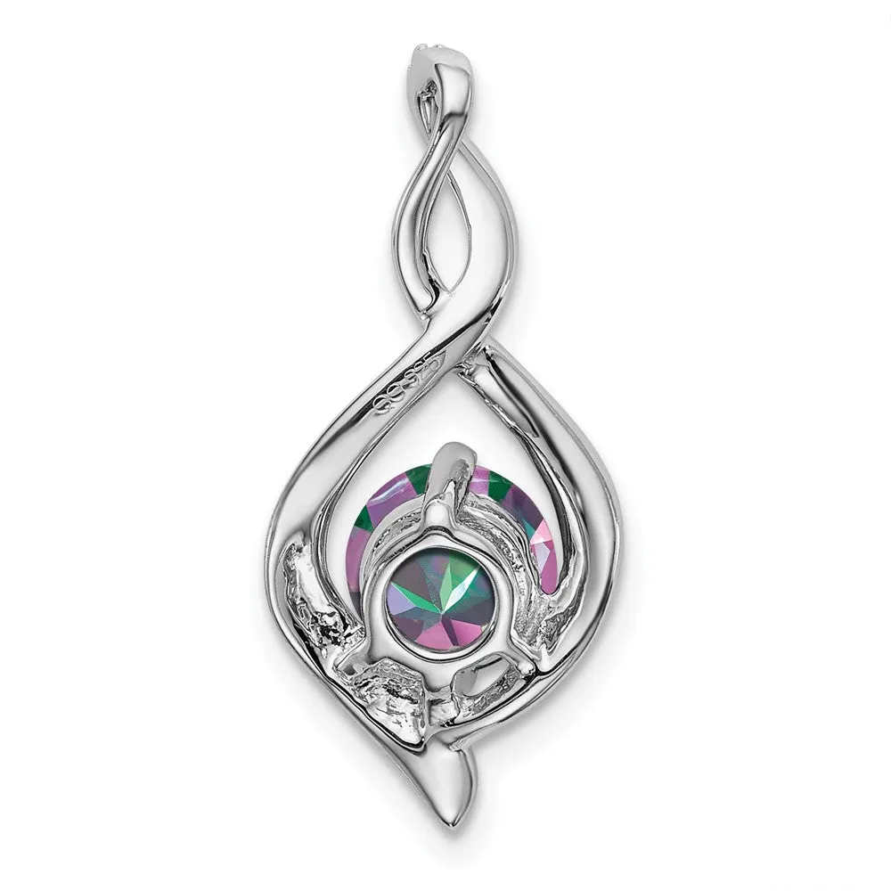 14k White Gold Mystic Fire Topaz and Diamond Pendant
