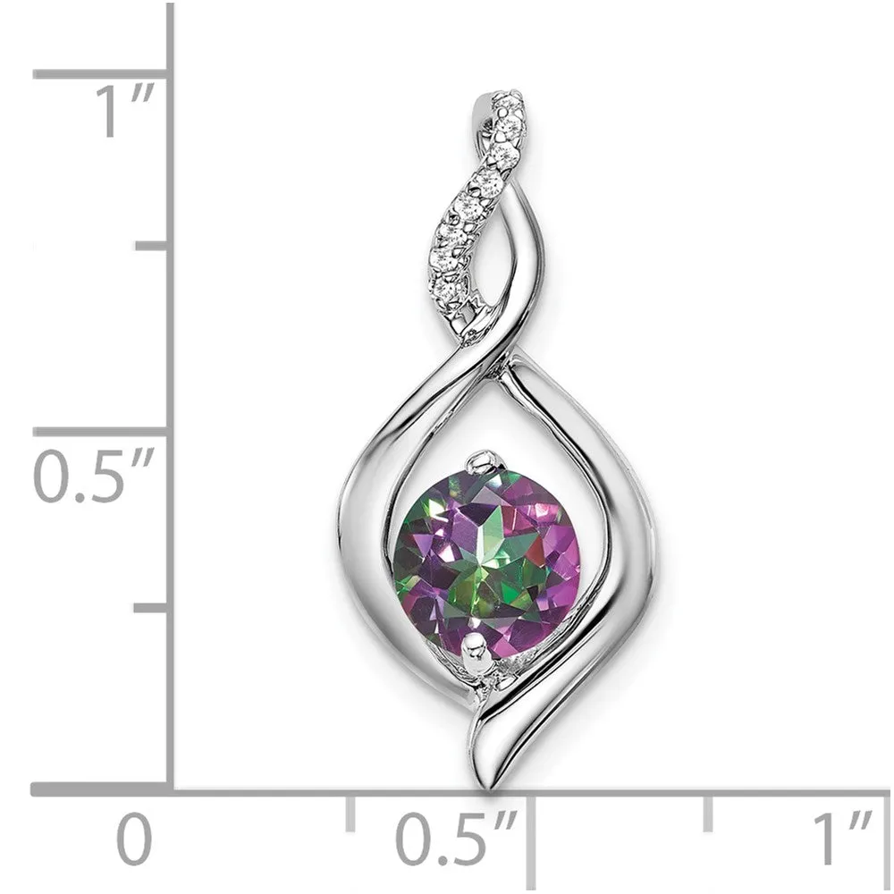 14k White Gold Mystic Fire Topaz and Diamond Pendant
