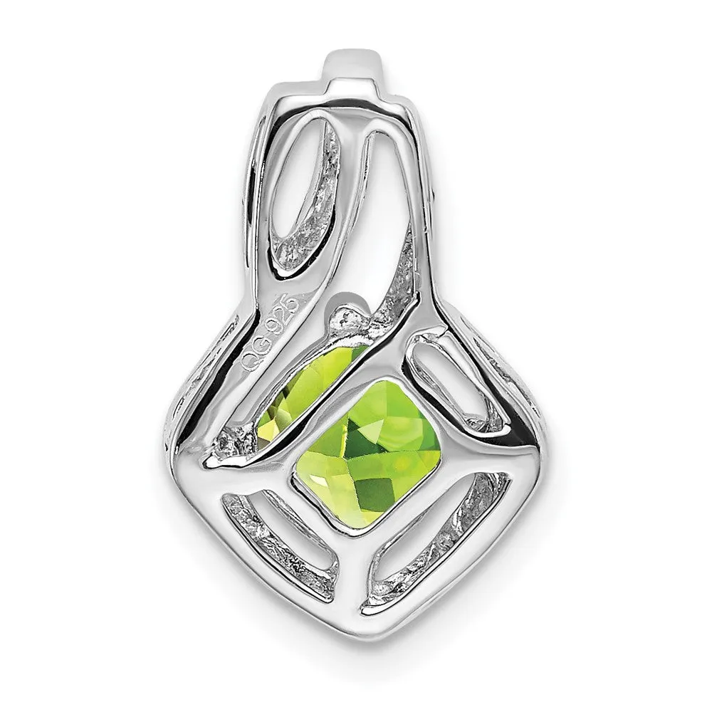 14k White Gold Peridot and Diamond Pendant