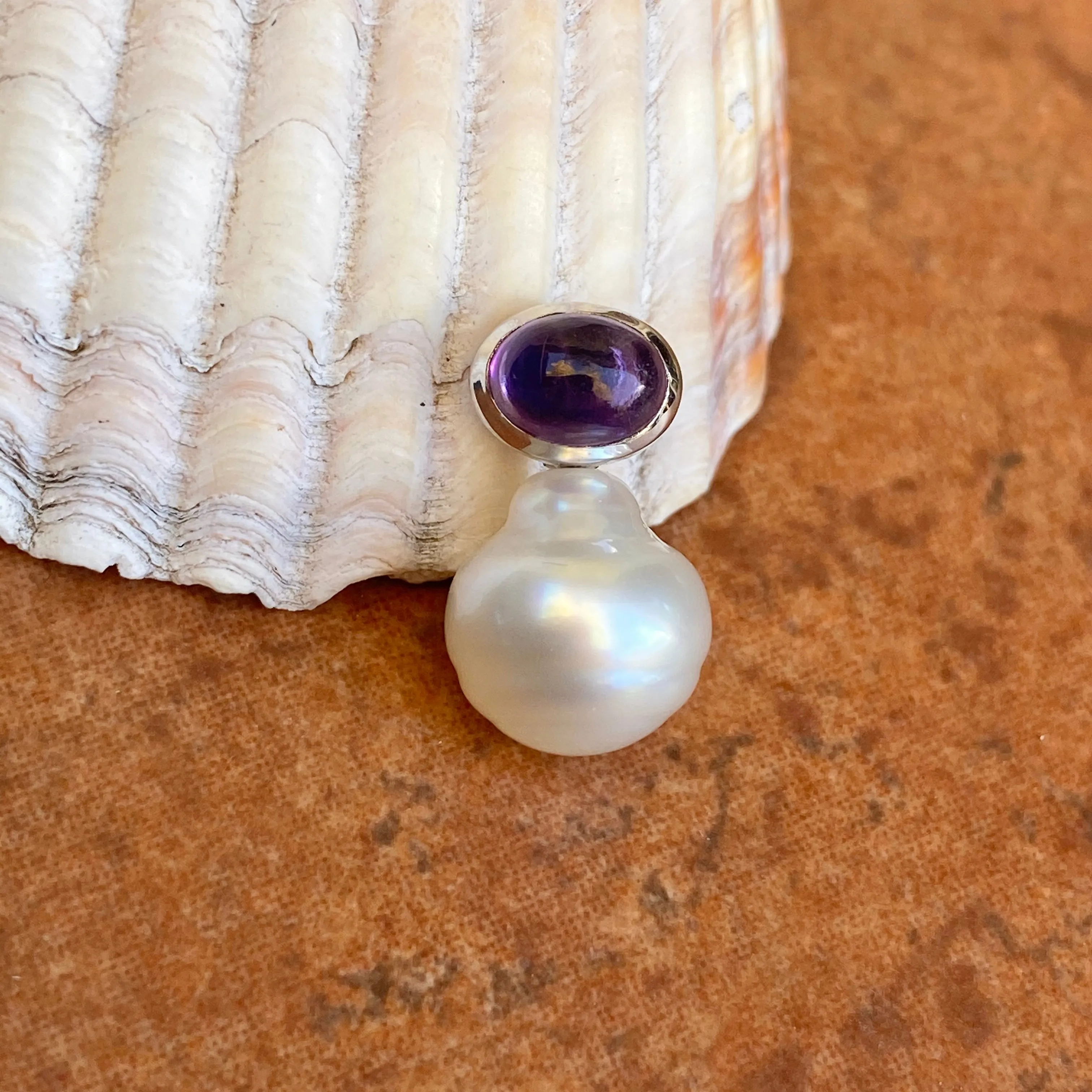 14KT White Gold Cabochon Amethyst   11mm Paspaley South Sea Pearl Pendant Slide #2