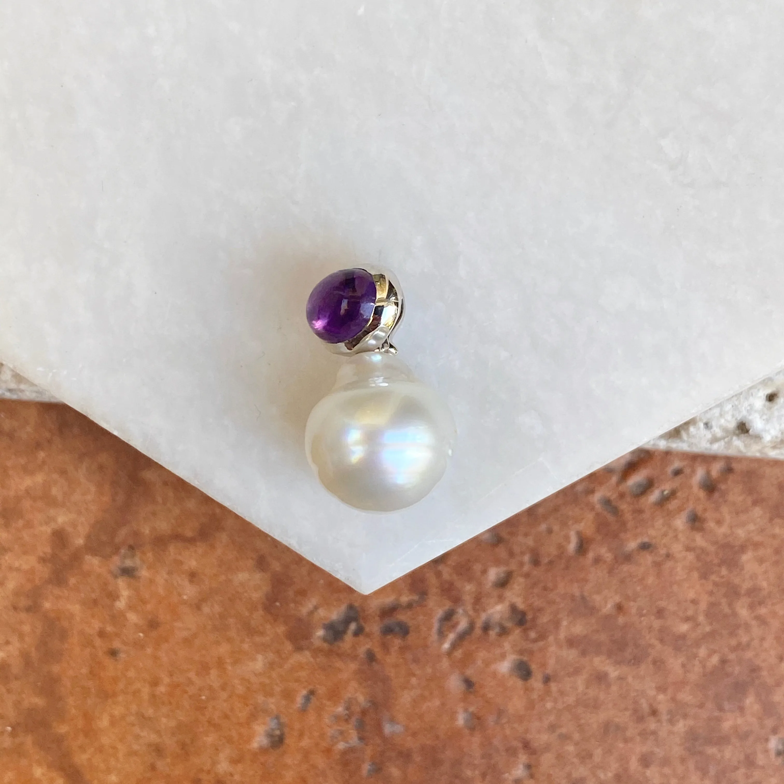 14KT White Gold Cabochon Amethyst   11mm Paspaley South Sea Pearl Pendant Slide #2