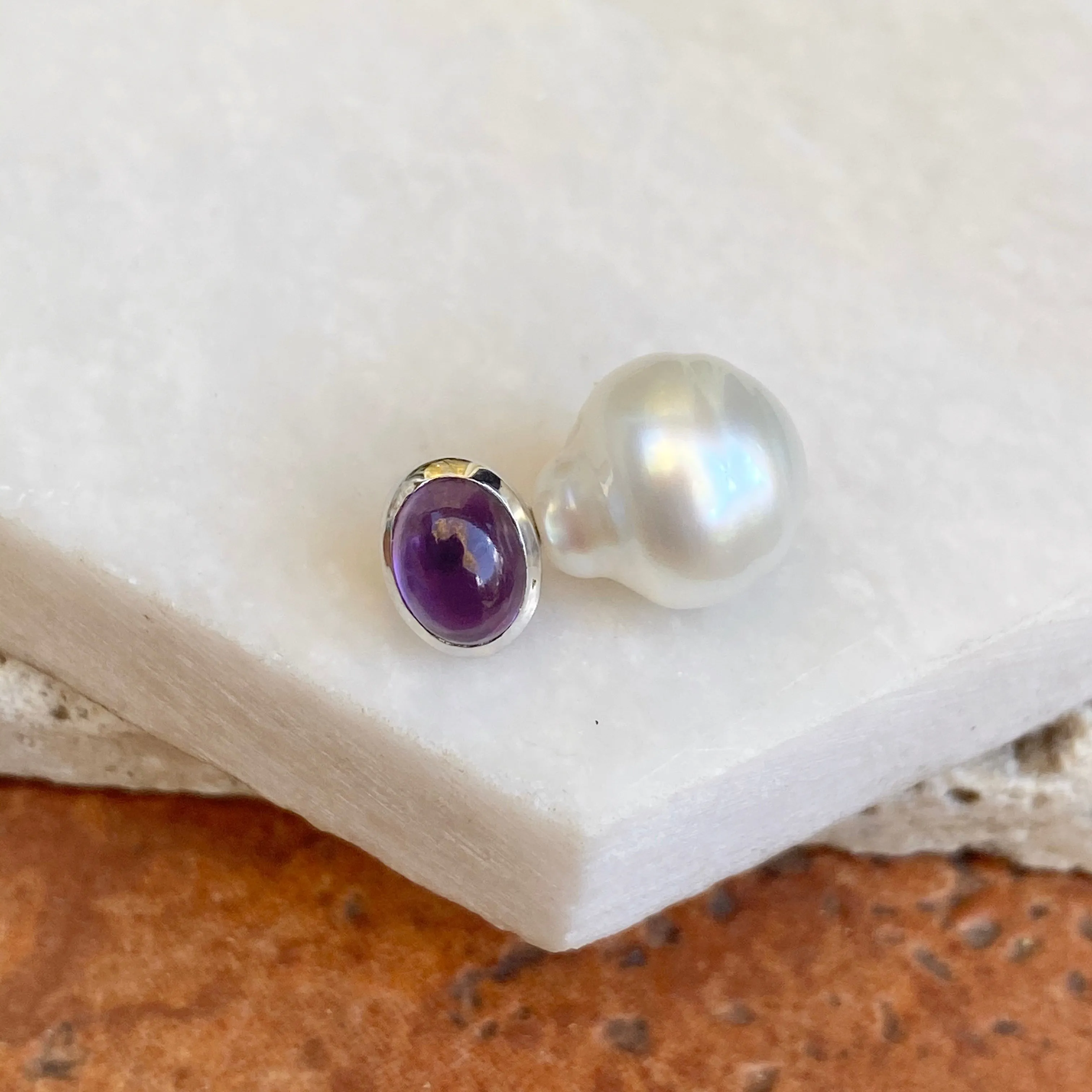 14KT White Gold Cabochon Amethyst   11mm Paspaley South Sea Pearl Pendant Slide #2