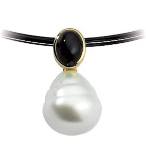 14KT Yellow Gold Black Onyx   11mm Paspaley Pearl Pendant