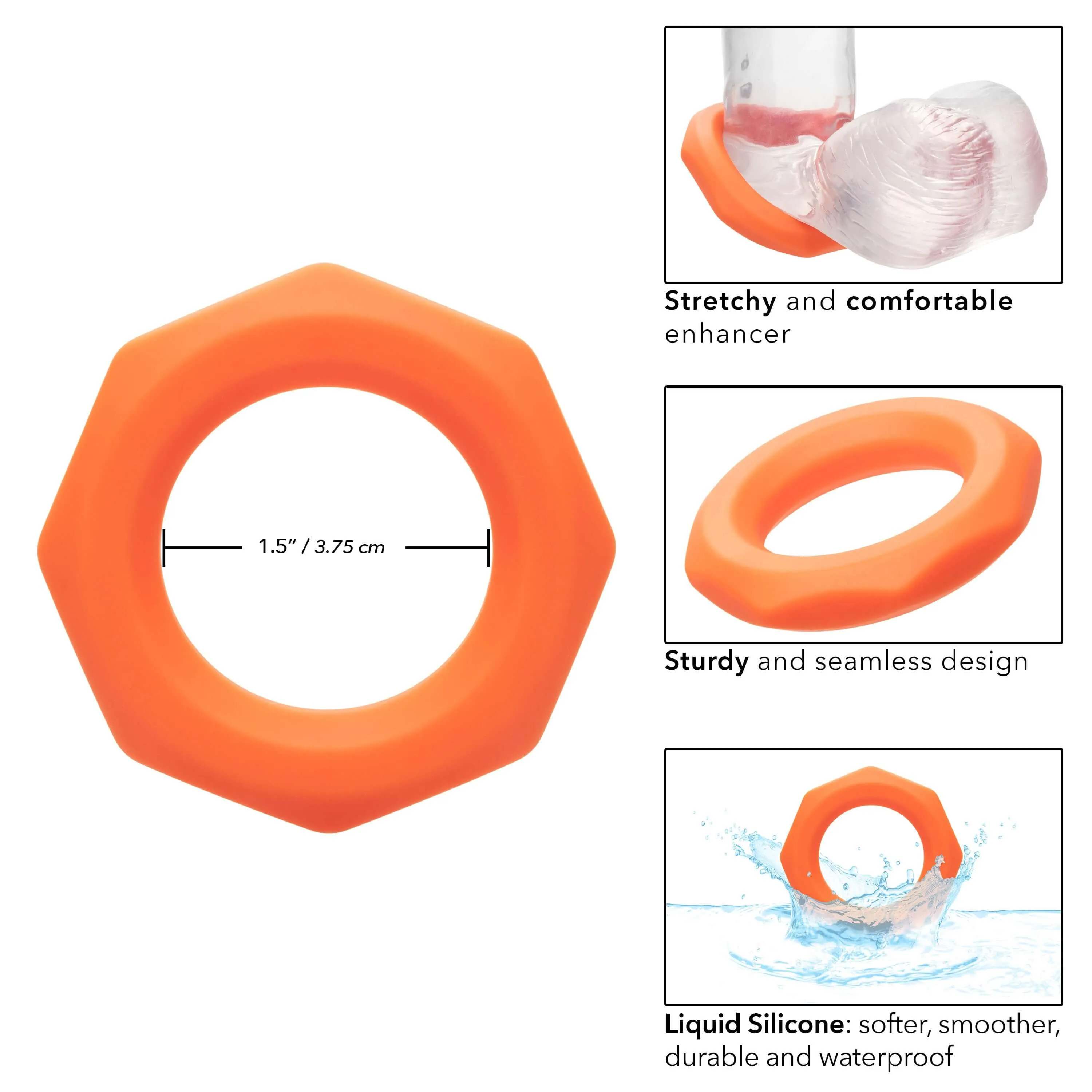 Alpha Liquid Silicone Sexagon Ring - Orange