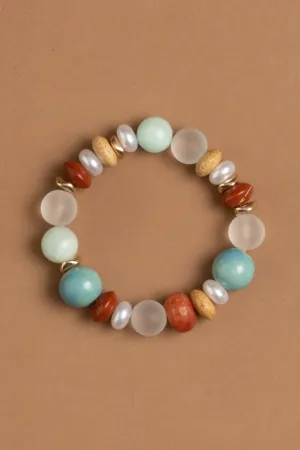 Amazonite Orange Beaded Stretchy Bracelet