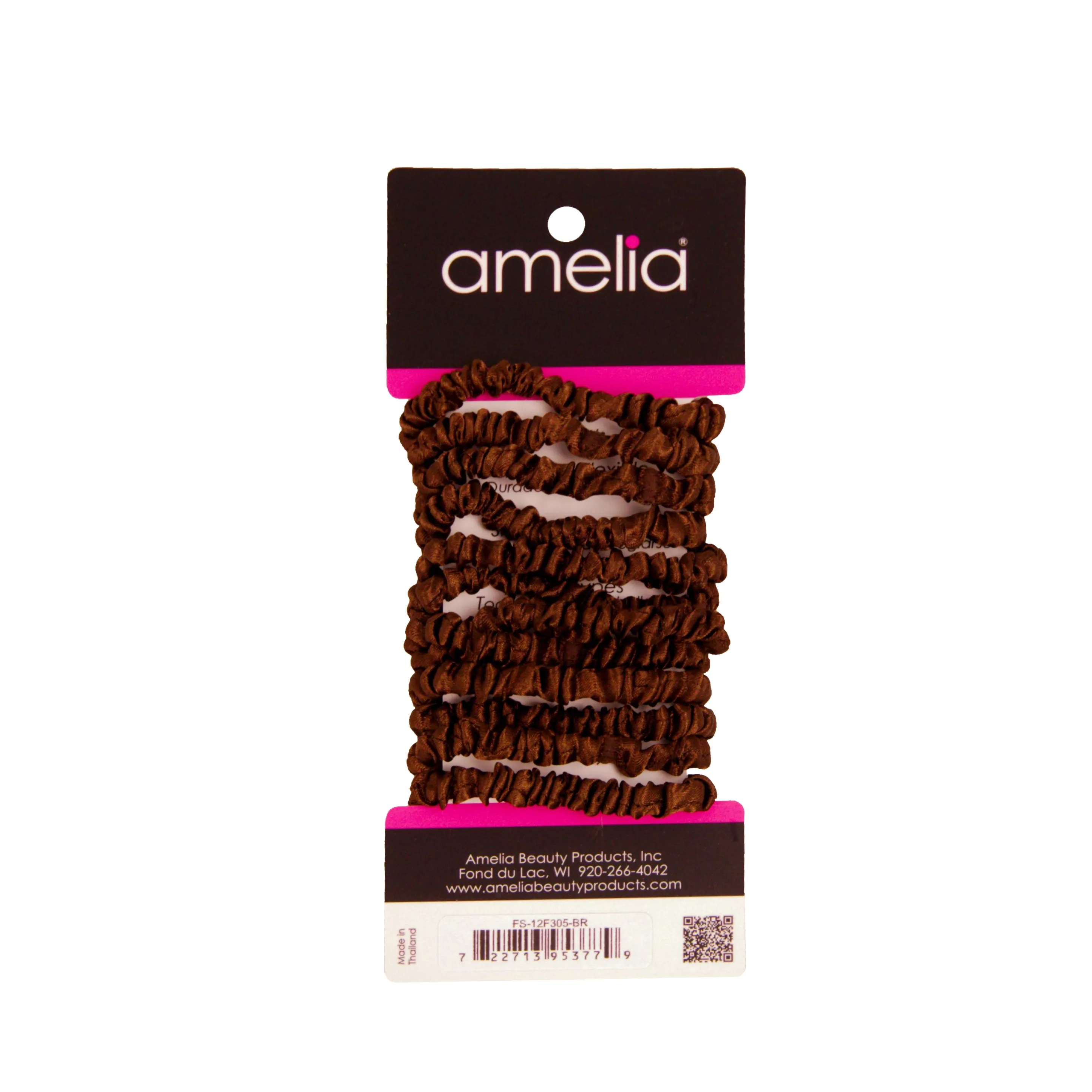 Amelia Beauty, Brown Skinny Satin Scrunchies, 2in Diameter, Gentle and Strong Hold, No Snag, No Dents or Creases. 12 Pack