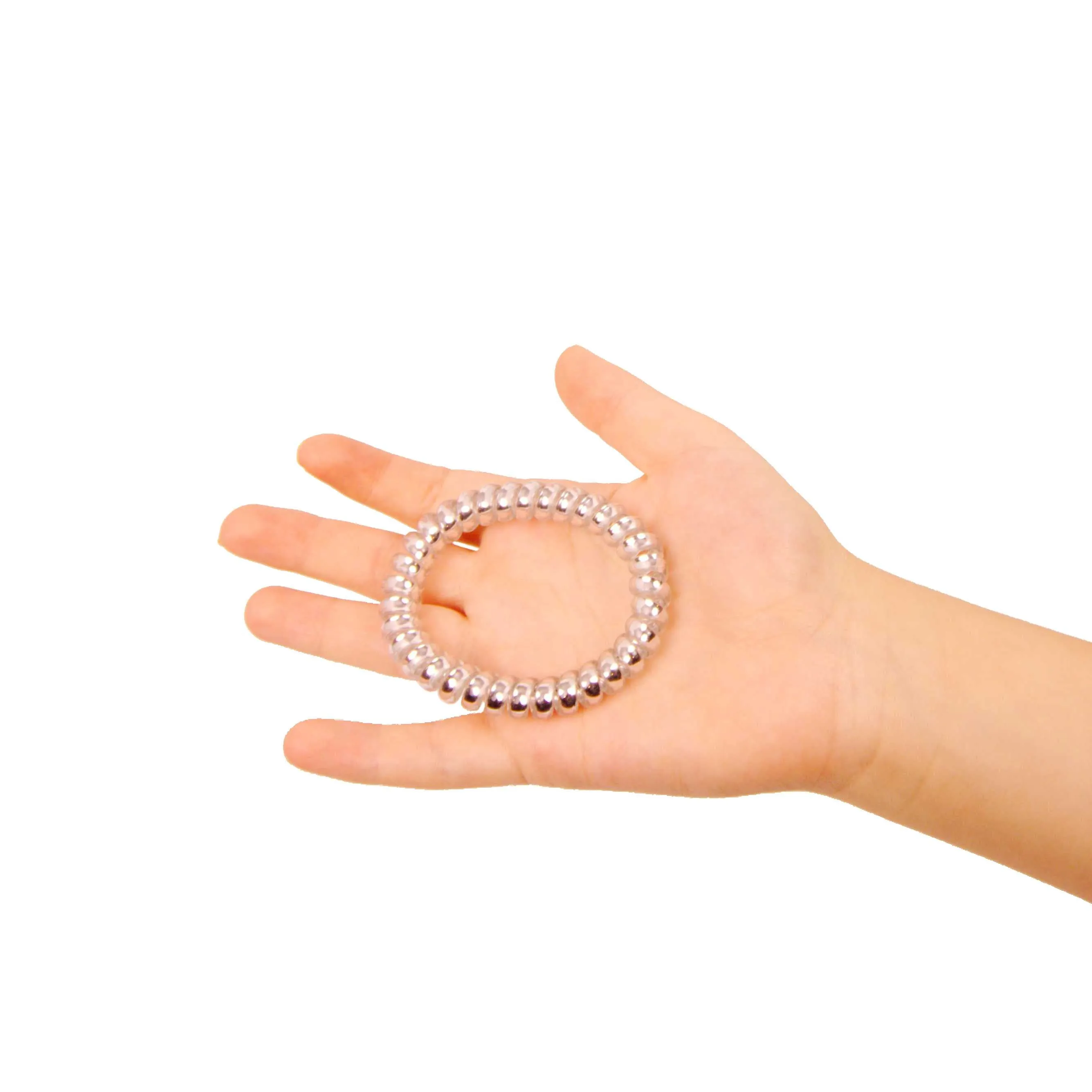 Amelia Beauty Products 8 Large Smooth Shiny Center Elastic Hair Coils, 2. 5in Diameter Thick Spiral Hair Ties, Gentle on Hair, Strong Hold and Minimizes Dents and Creases, Pink, Silver and Purple Mix