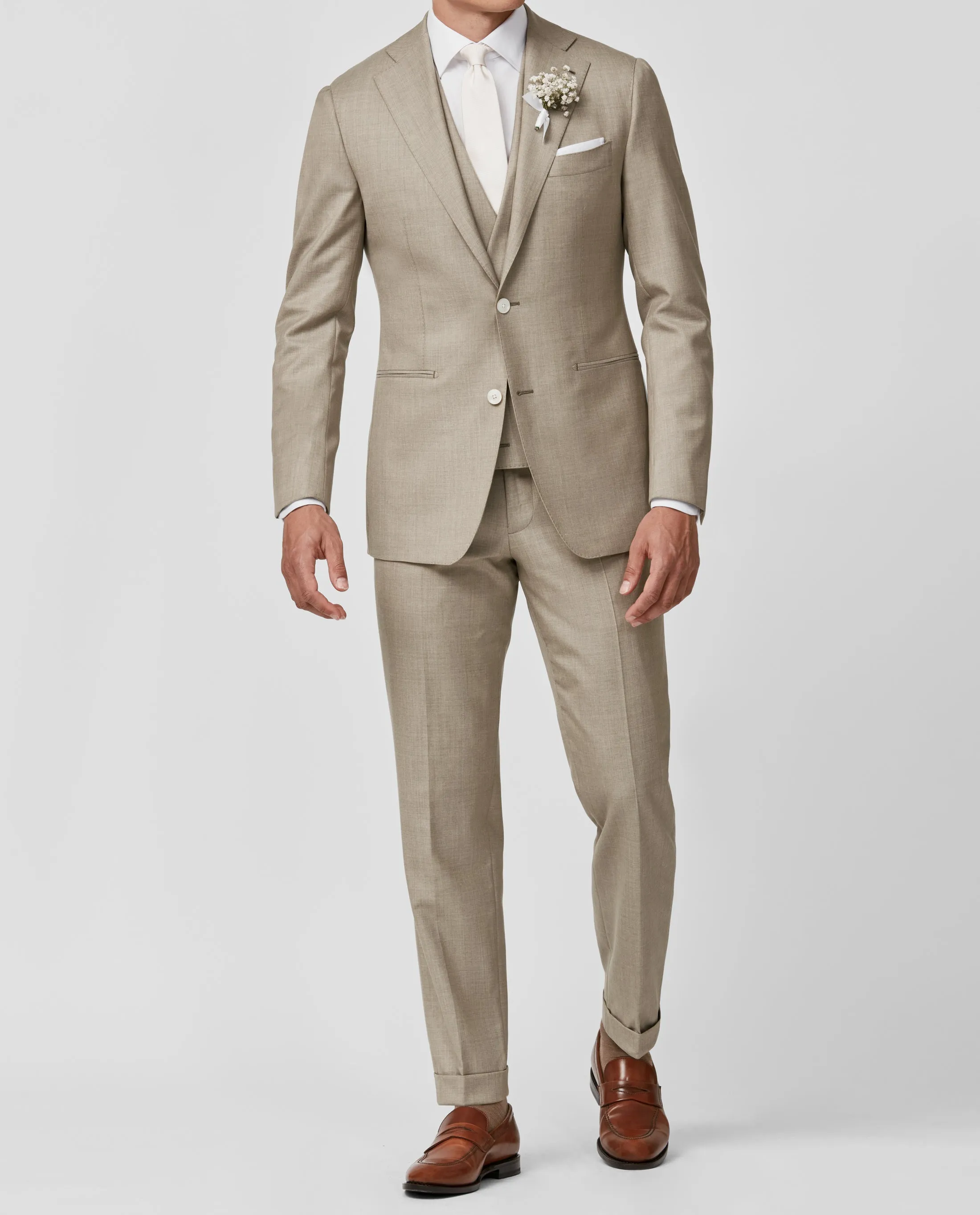 Angelico 365 Doppio Ritorto S130 Merino Wool Twill Light Taupe Mélange