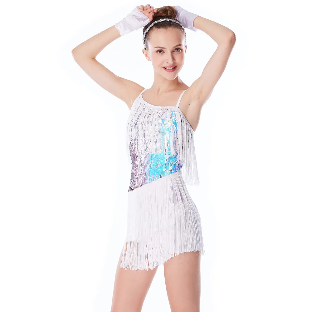 Asymmetric Sequined Tassels Dance Dress