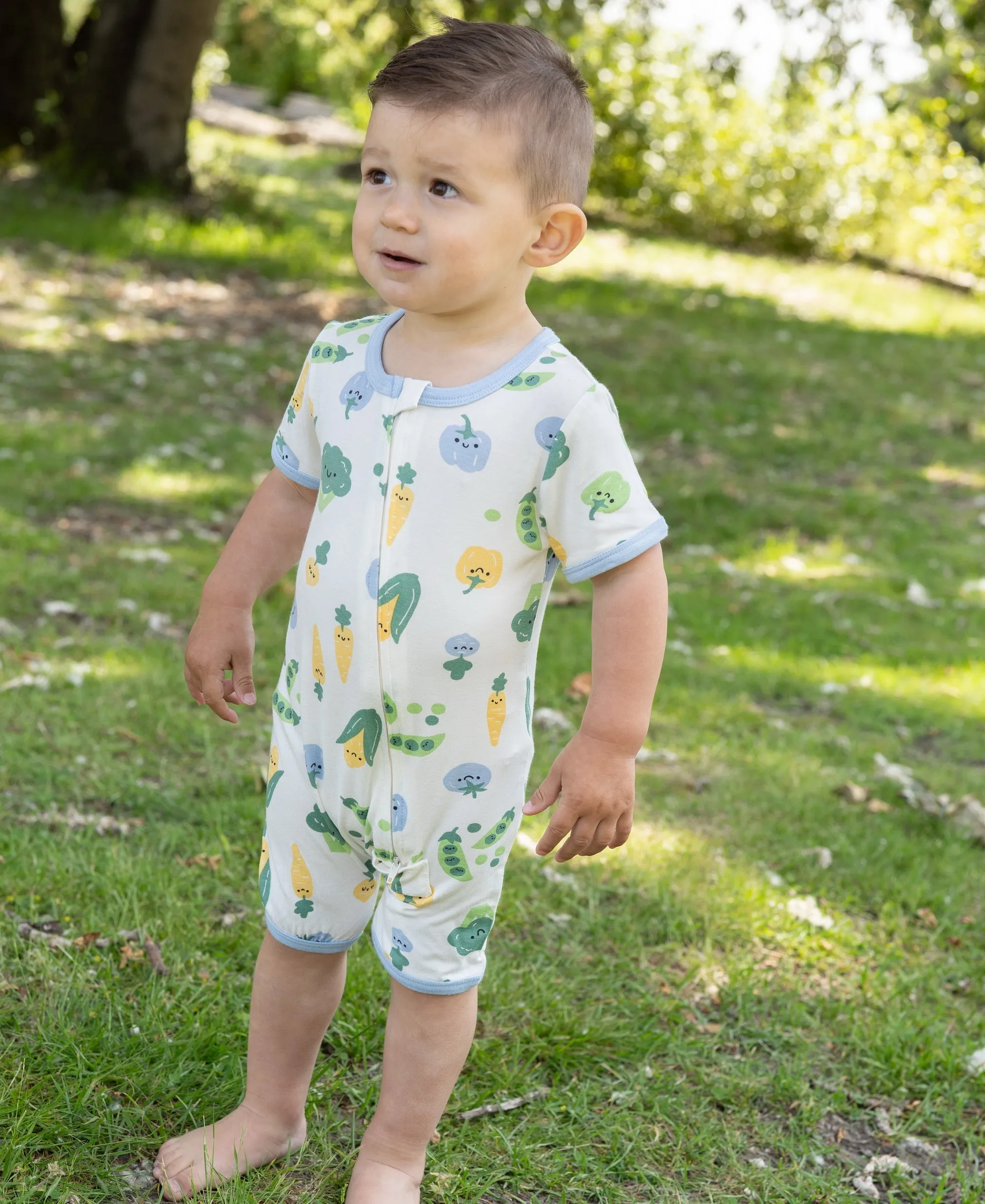 Bamboo Short Sleeve Zippy Romper (Farmers Market Print)