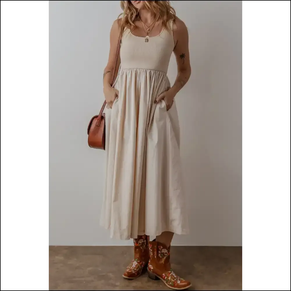 Beige Scoop Neck Ribbed Midi: your Chic Beige Scoop Goddess  👑 from Needful Things!