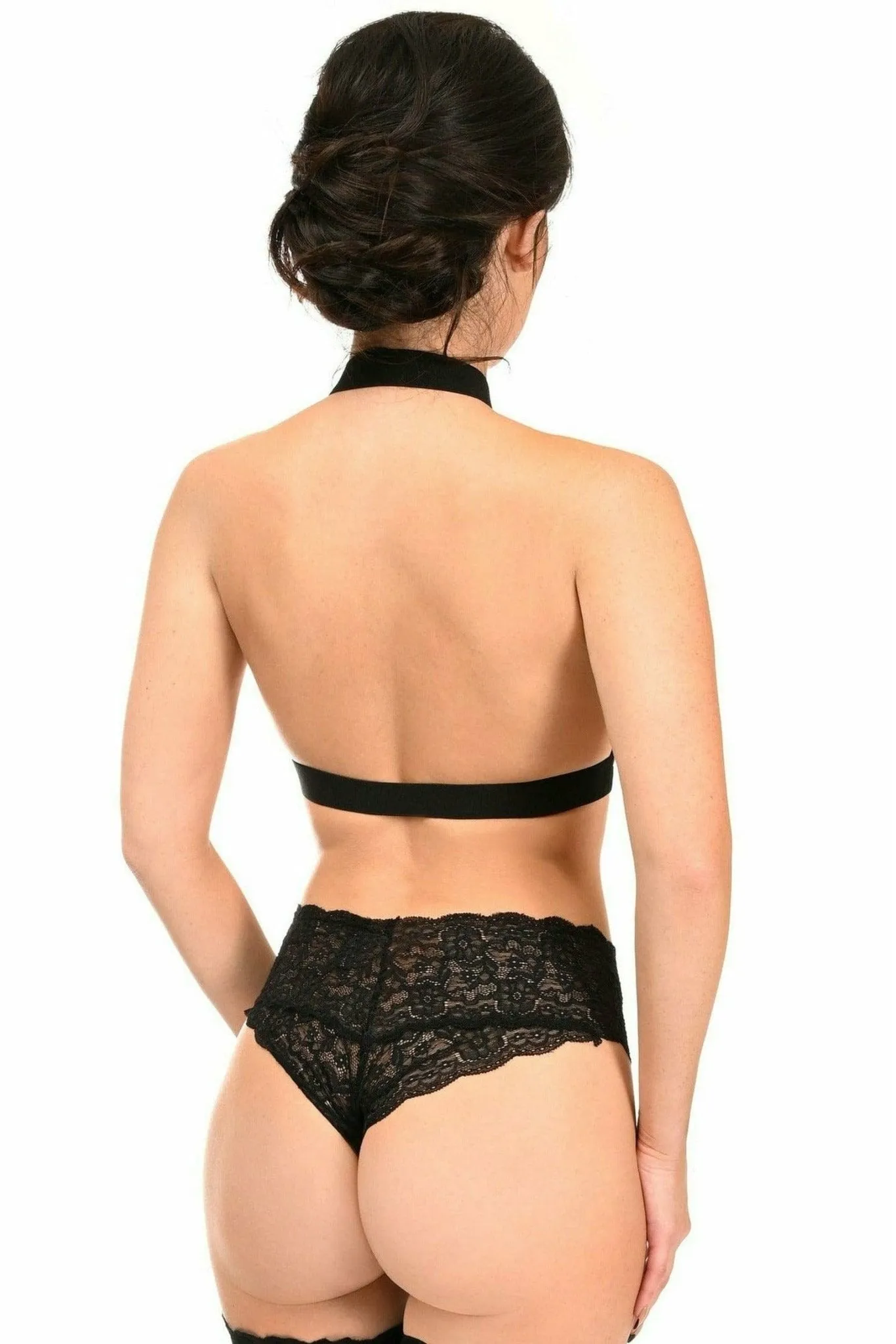 Black Stretchy Body Harness with Silver Hardware