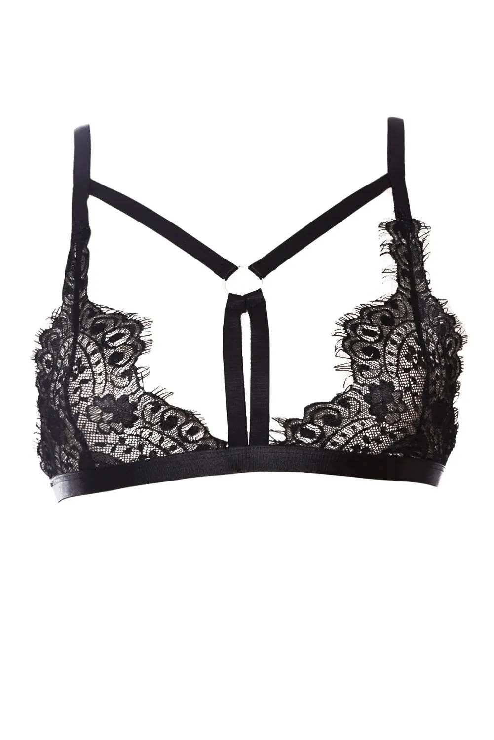 Black Stretchy Strappy Cutout Lace Bralette