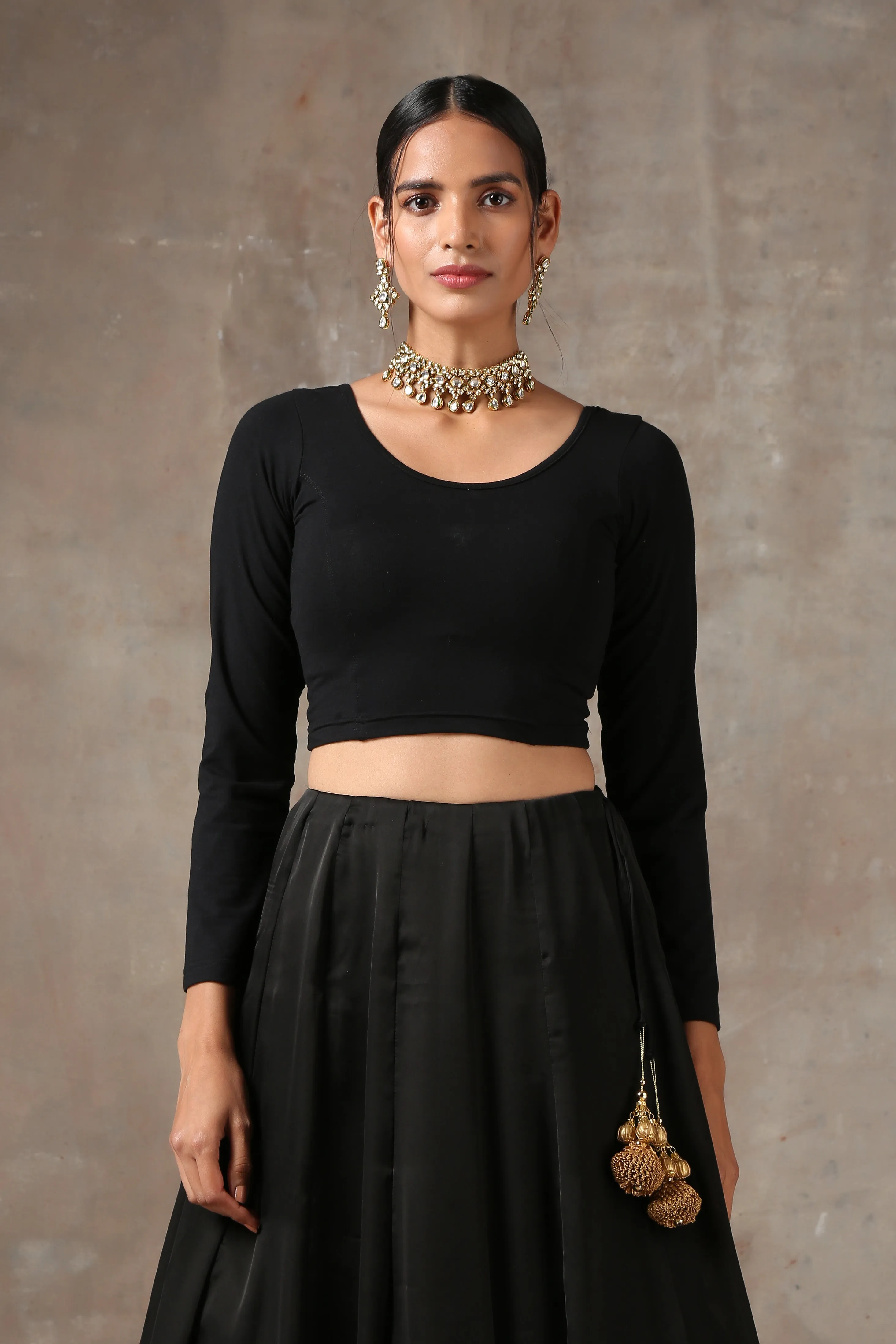 Blouse - Stretchy Black LONG Sleeve Blouse
