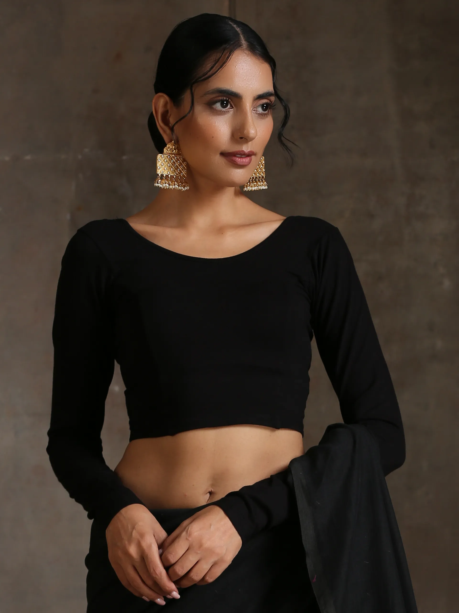 Blouse - Stretchy Black LONG Sleeve Blouse