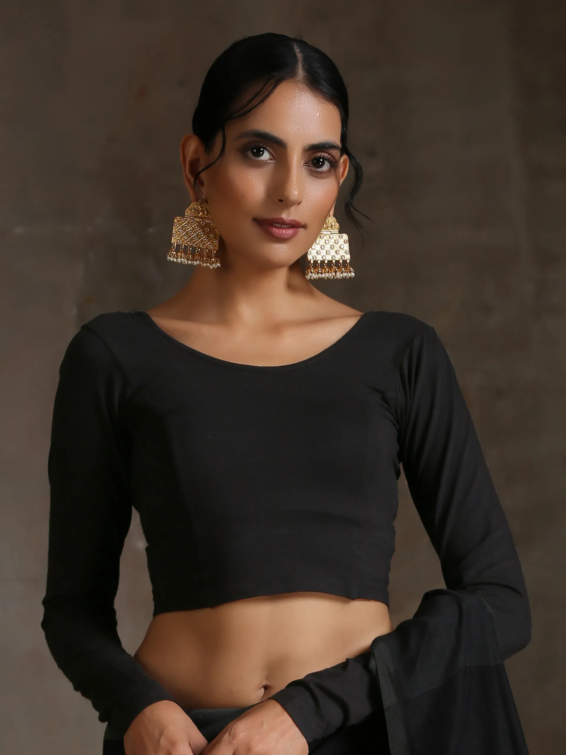 Blouse - Stretchy Black LONG Sleeve Blouse