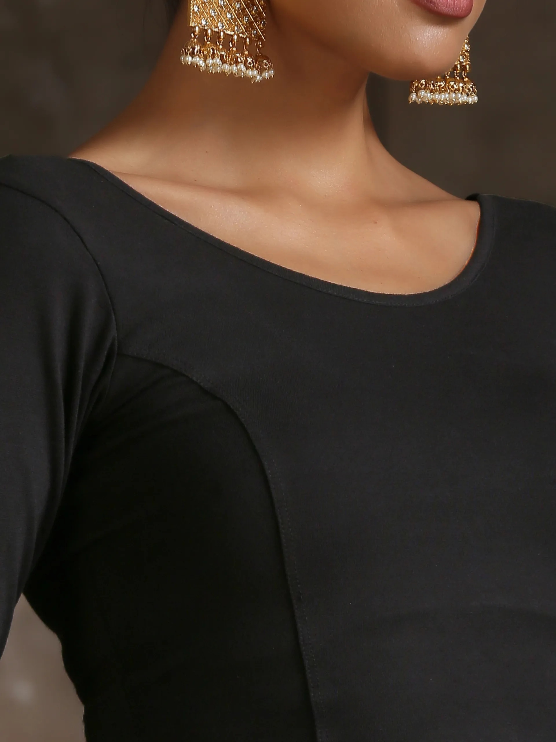 Blouse - Stretchy Black LONG Sleeve Blouse