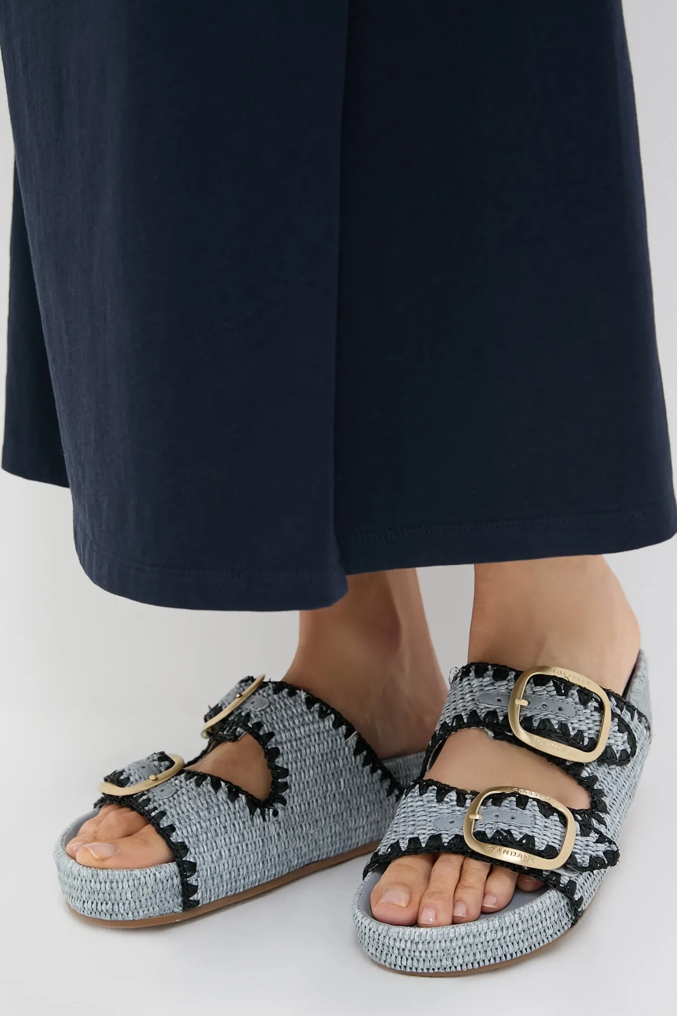Blue Chunky Woven Raffia Sandals
