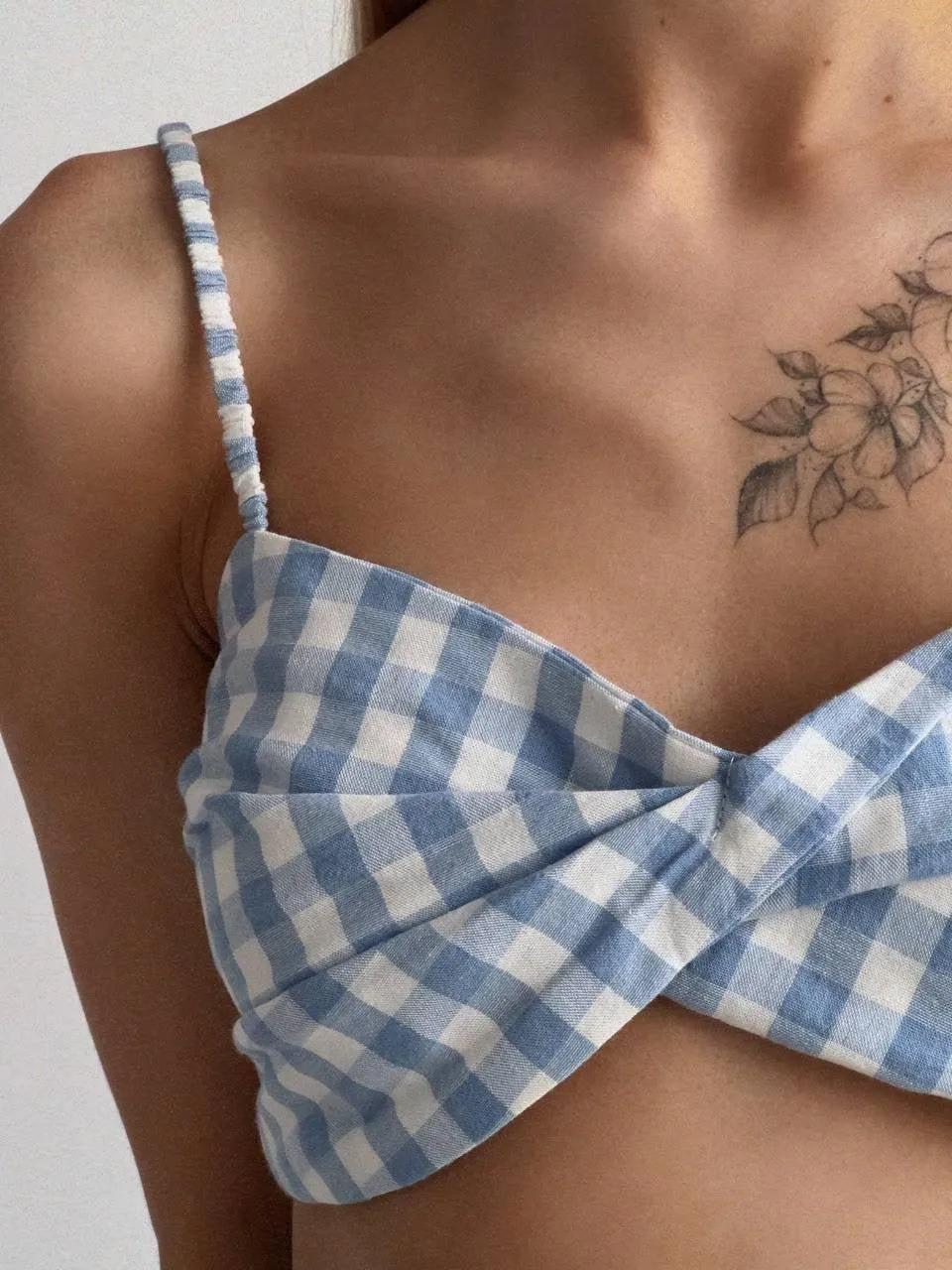 Blue Gingham Crop Top and Midi Skirt Set