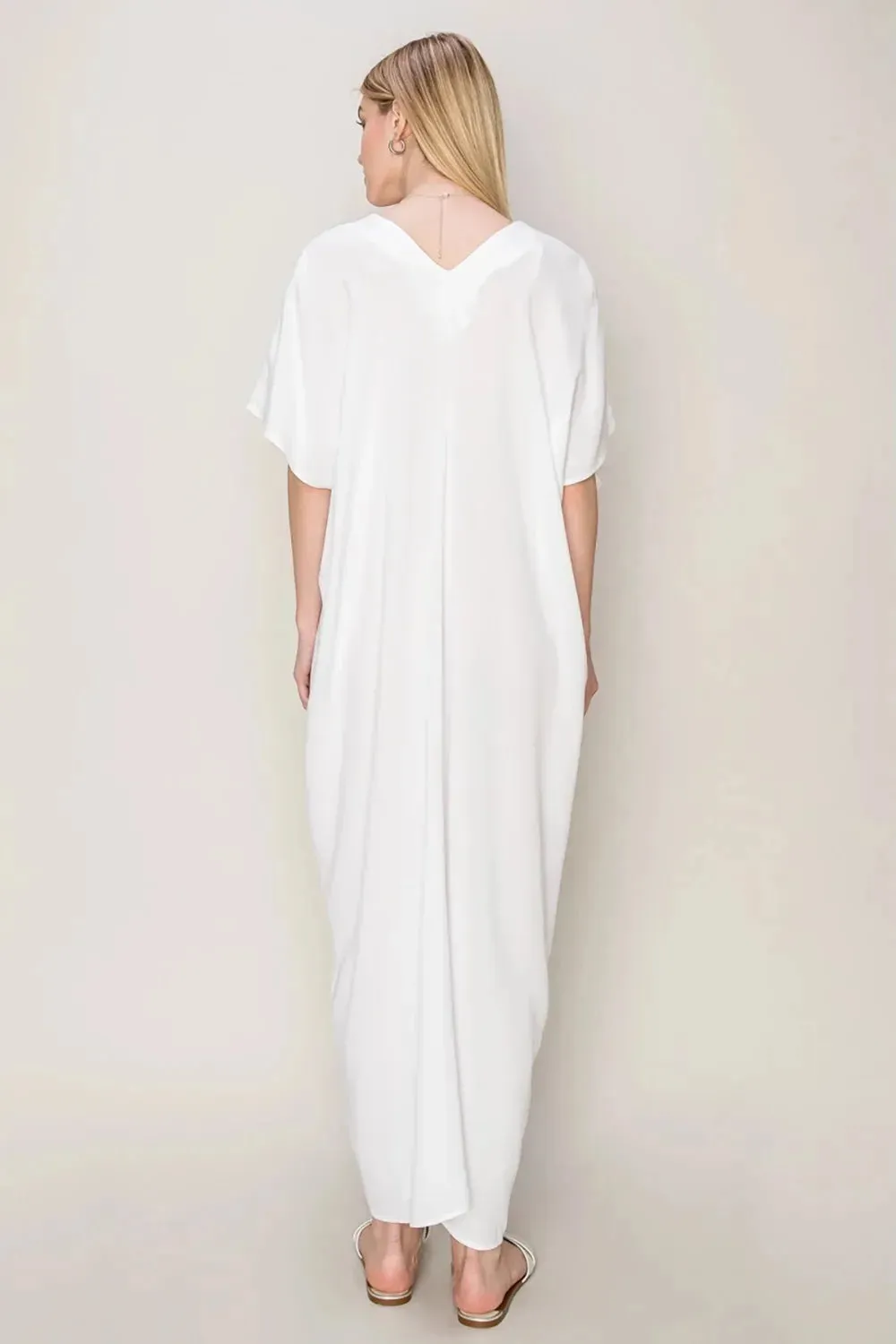 Breezy Elegant V-Neck Dolman Sleeves Beach Coverup Kaftan Dress