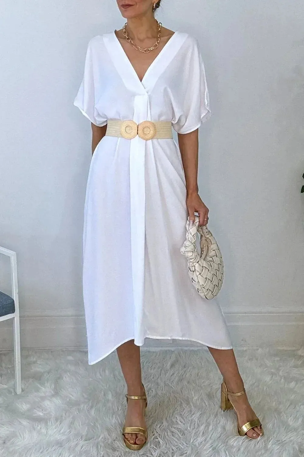 Breezy Elegant V-Neck Dolman Sleeves Beach Coverup Kaftan Dress