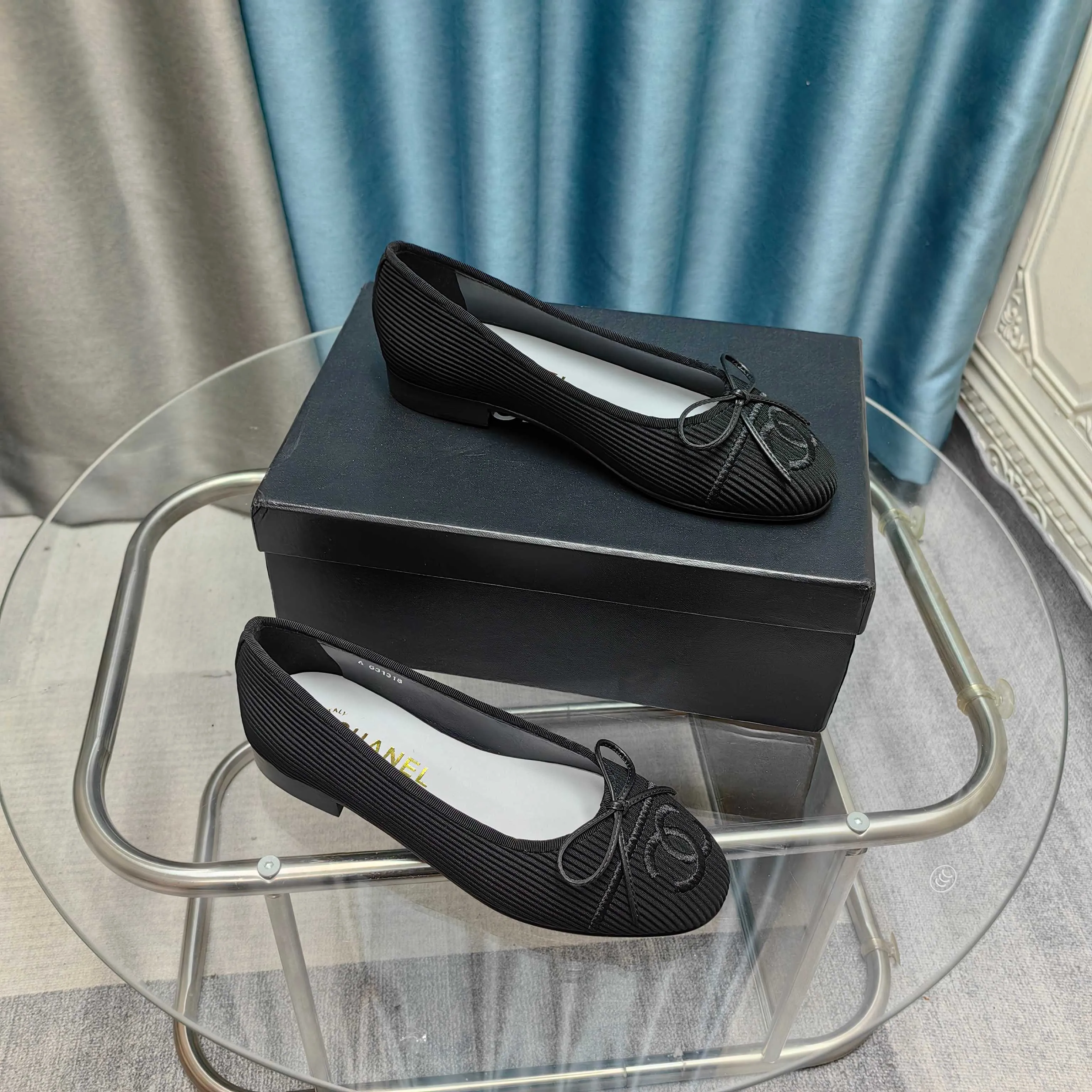 CC 25P Ballet Flat Black Striped Fabric