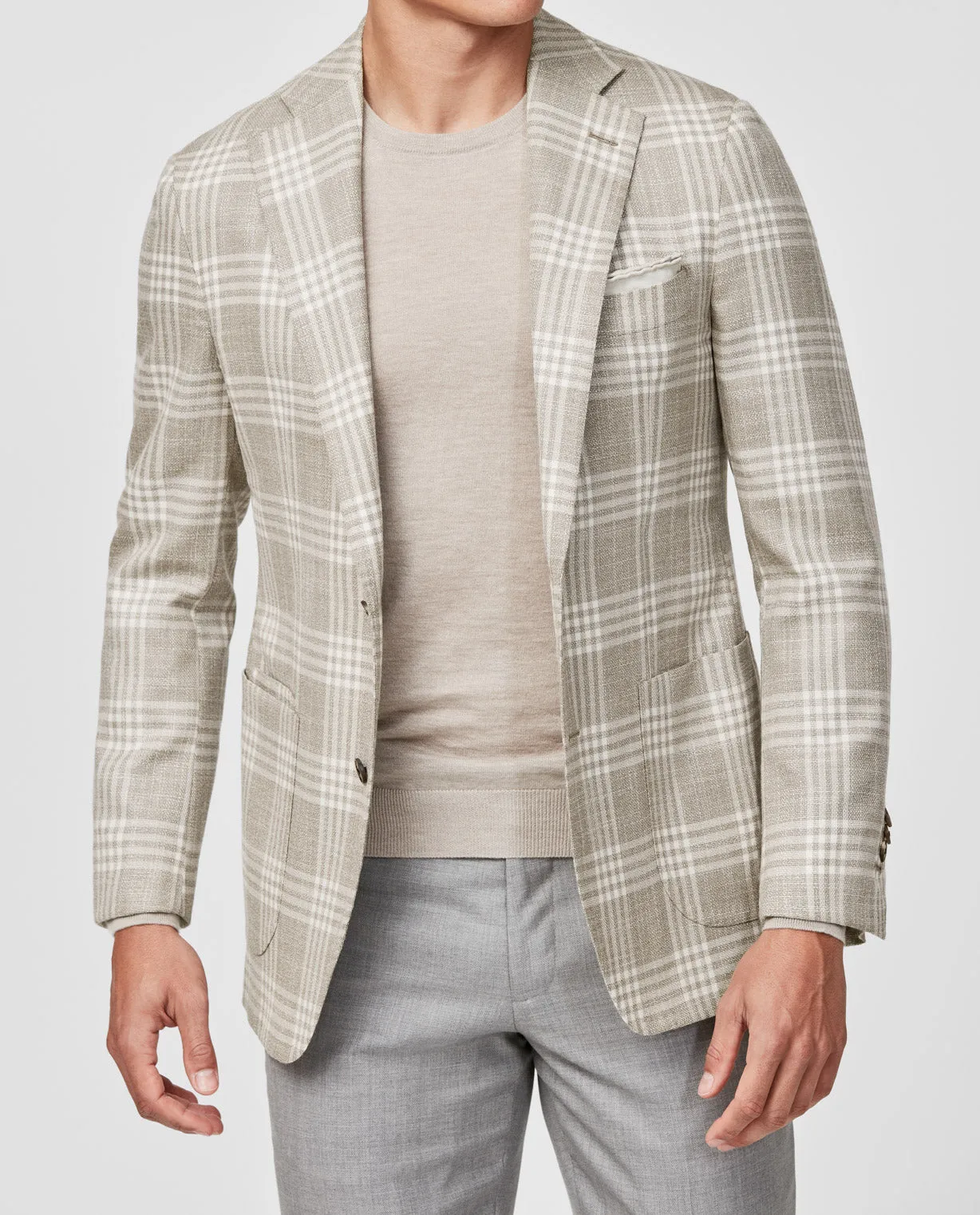 Cerruti Beige Wool & Silk With Ivory Check
