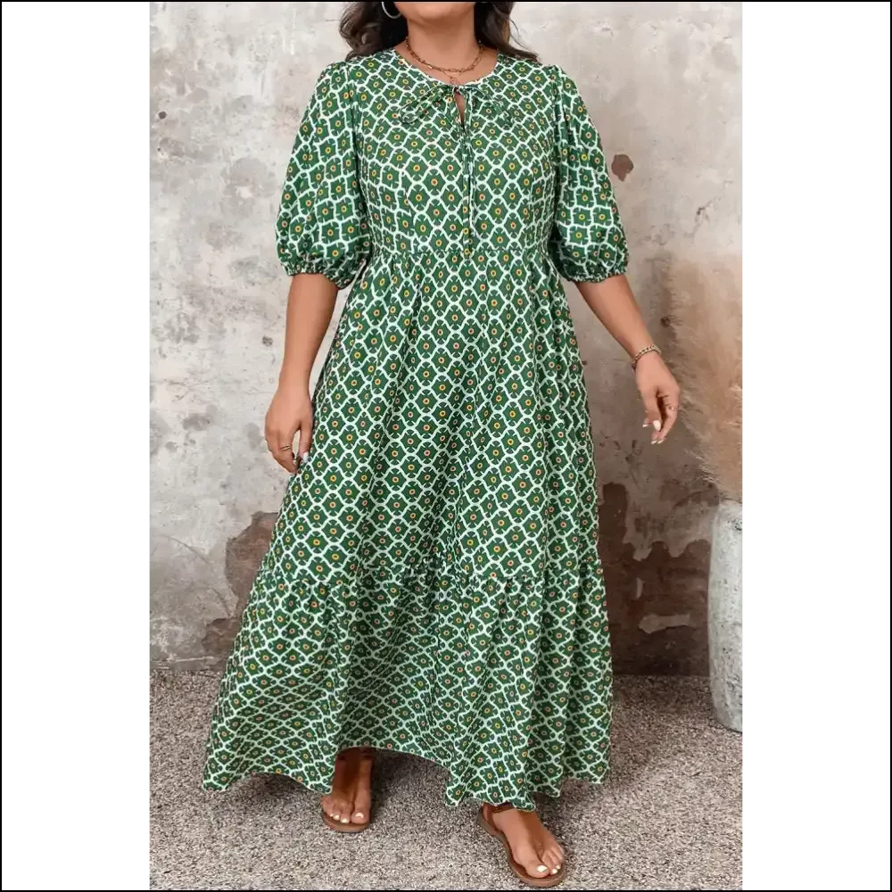 Chic Green Geometric Floral Maxi Dress: Look  Good, Hide the Snacks Needful Things 👗