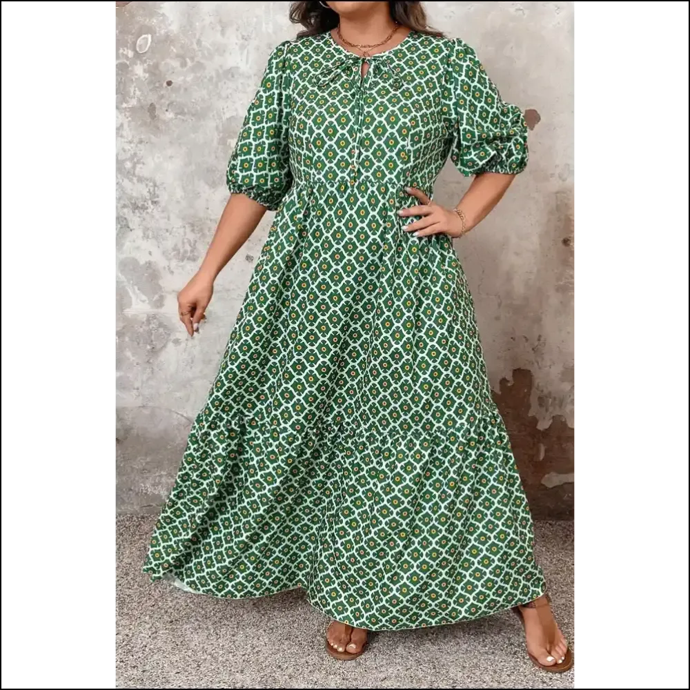 Chic Green Geometric Floral Maxi Dress: Look  Good, Hide the Snacks Needful Things 👗