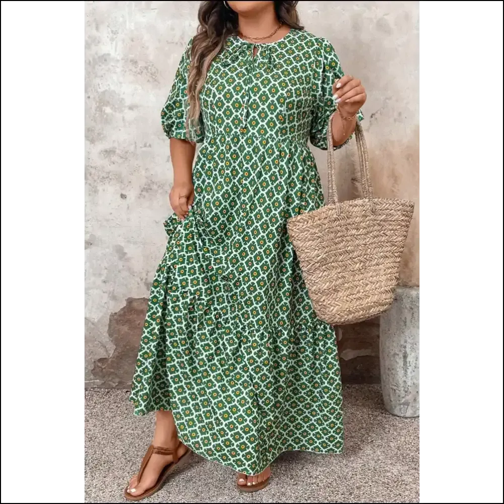 Chic Green Geometric Floral Maxi Dress: Look  Good, Hide the Snacks Needful Things 👗