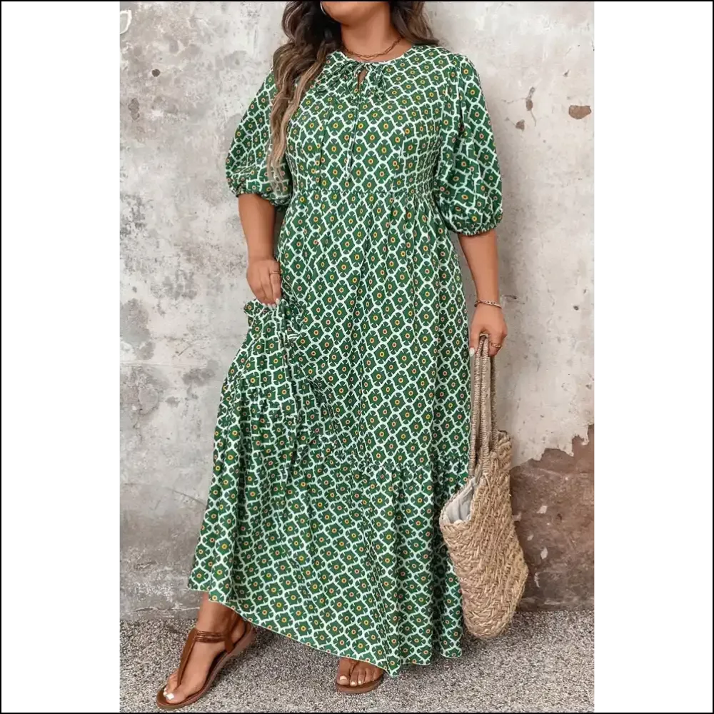 Chic Green Geometric Floral Maxi Dress: Look  Good, Hide the Snacks Needful Things 👗