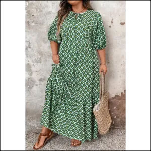 Chic Green Geometric Floral Maxi Dress: Look  Good, Hide the Snacks Needful Things 👗
