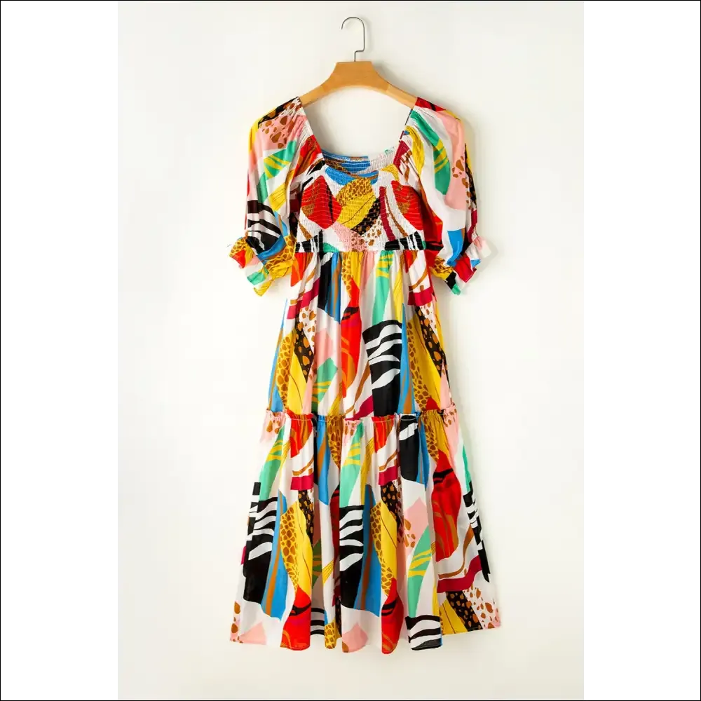 Chic Printed Square Neck Midi Dress
