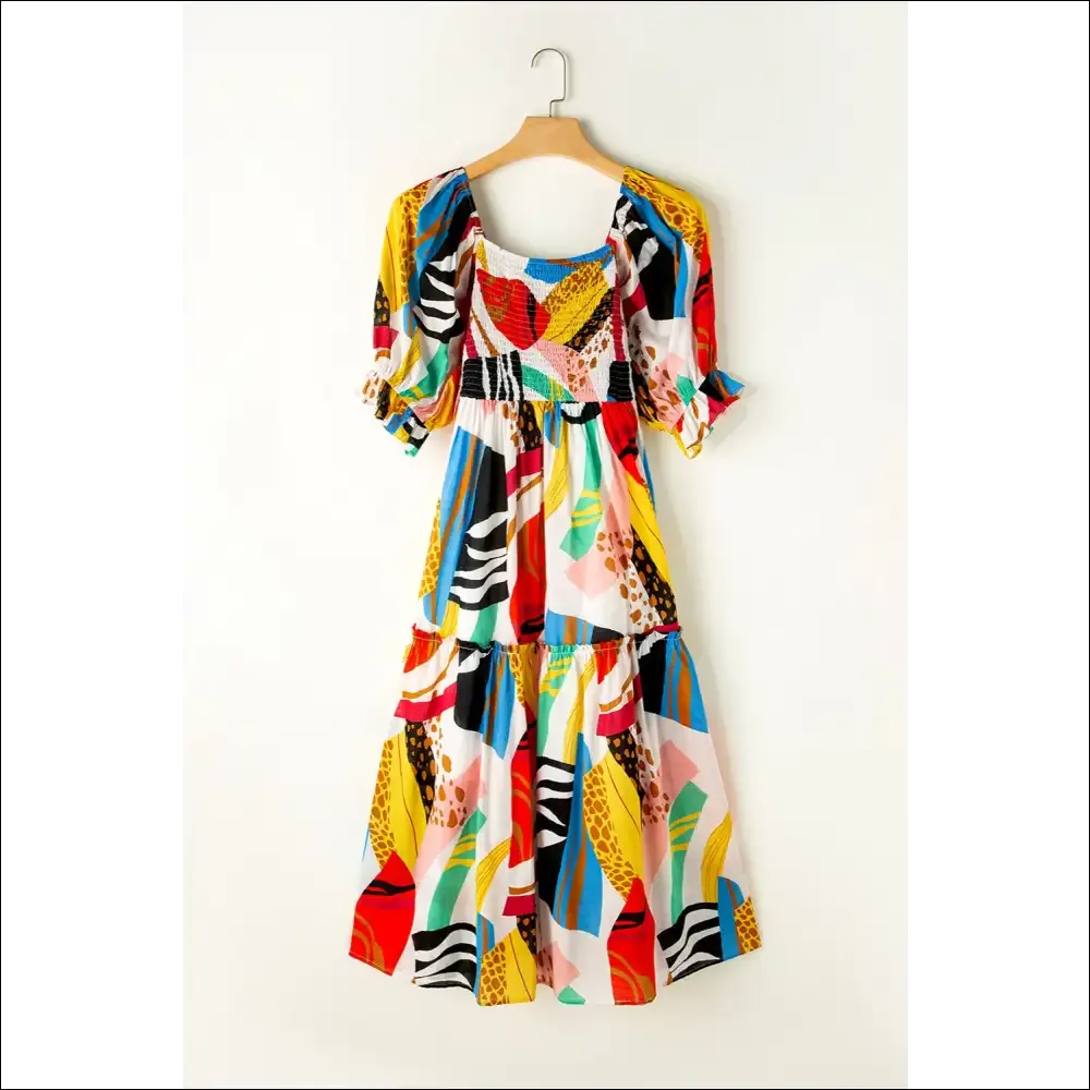 Chic Printed Square Neck Midi Dress