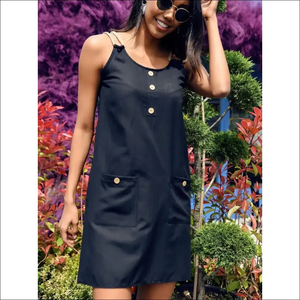 Chic Round Neck Double Spaghetti Straps Mini Dress