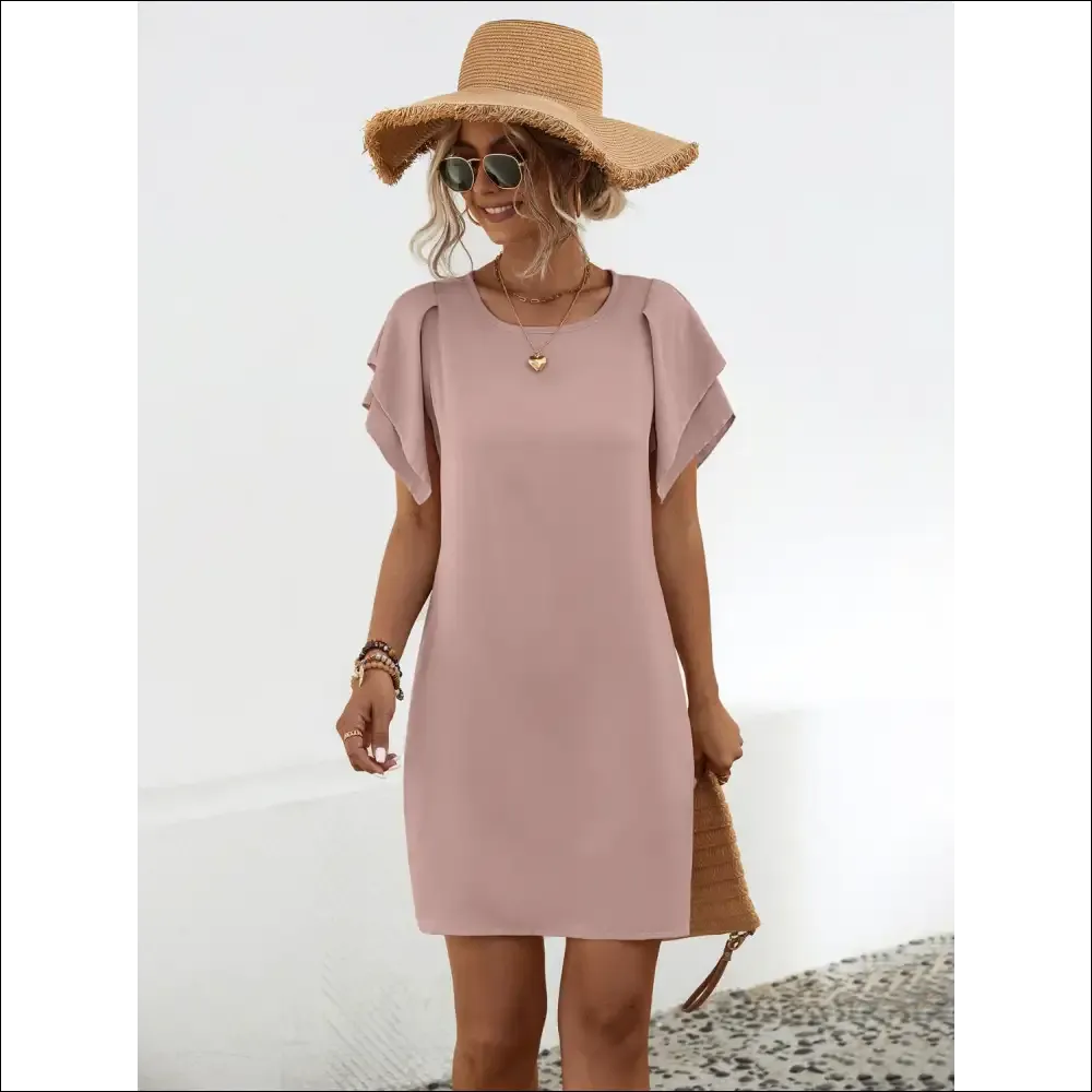 Chic Round Neck Flutter Sleeve Mini Dress