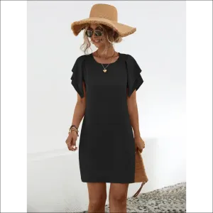 Chic Round Neck Flutter Sleeve Mini Dress