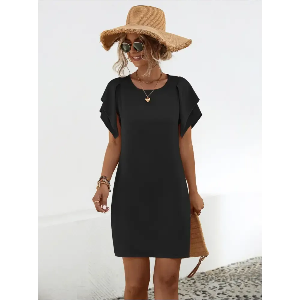 Chic Round Neck Flutter Sleeve Mini Dress